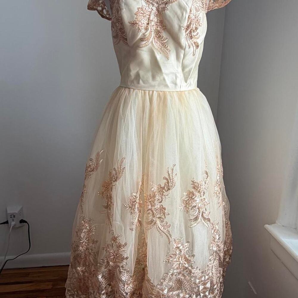 Chi Chi London Cream and Blush Lace dress